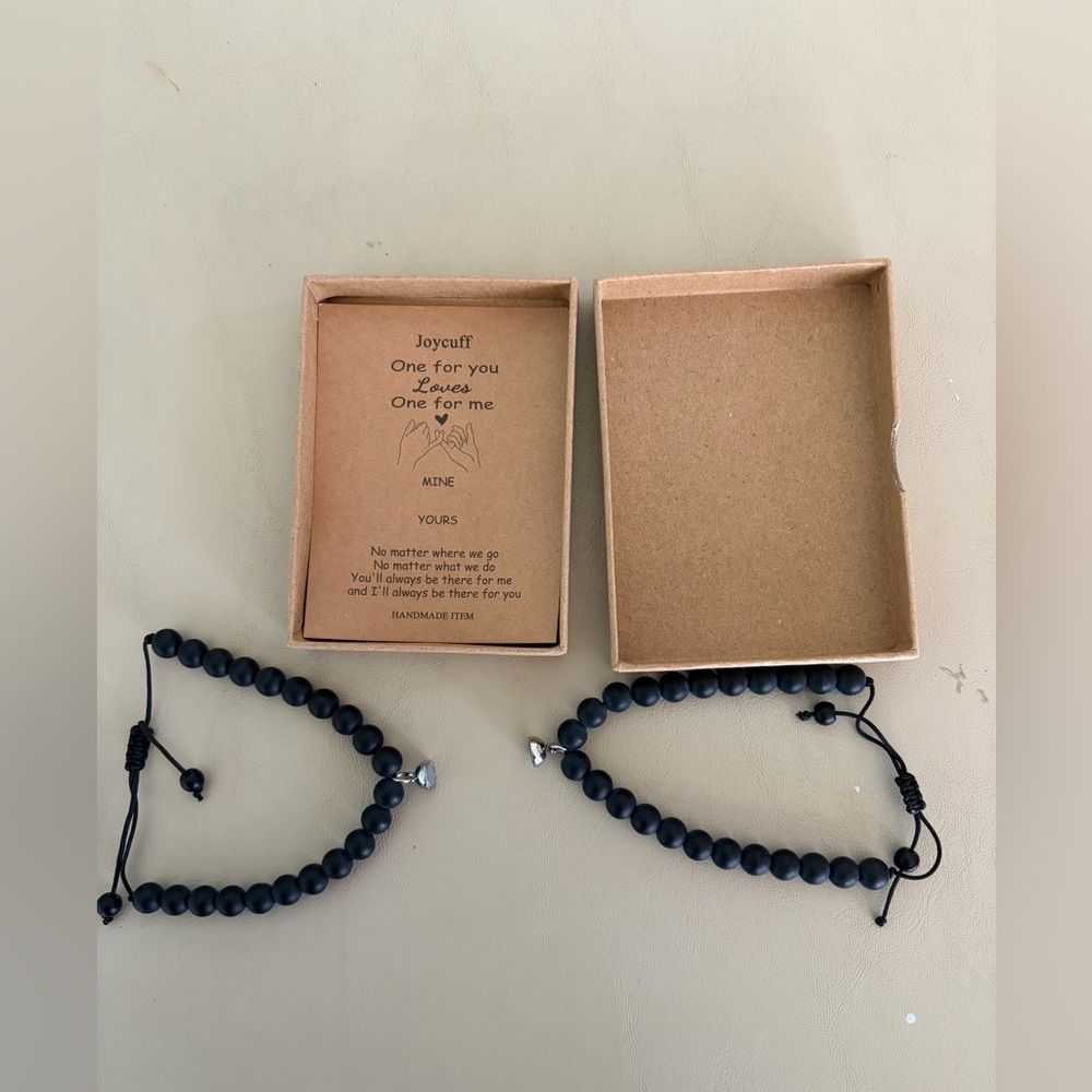 Black Beaded friendship Bracelet Set with magnetic connector
